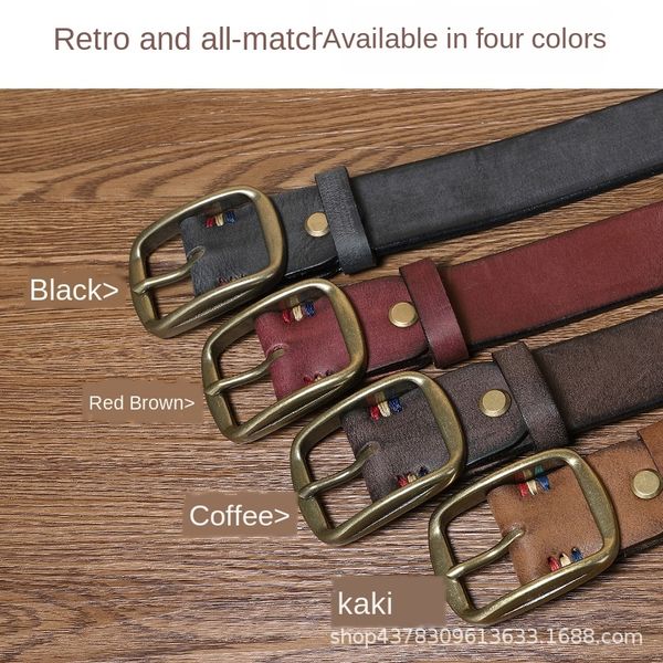 

thickened pure copper pin men's leather first layer cowhide casual trend all-match youth jeans belt jeans belt, Black;brown