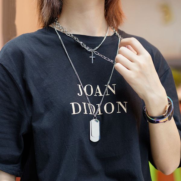 

pun moda multicamadas cadeia de metal colar de prata cruz casal hip hop punk geomÃ©trica colar pingente masculino, Silver