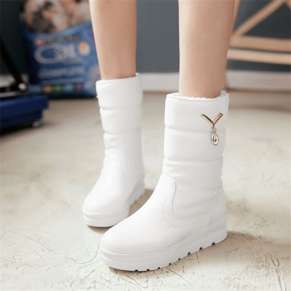 

big size 36-41 new warm snow boots women zipper platform boots solid color waterproof mid calf thick fur winter, Black