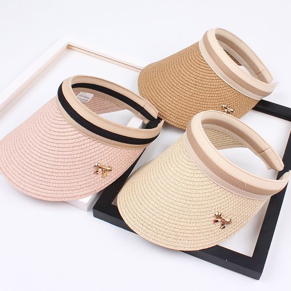 

2020 sun hats women bowknot visor caps hand made straw hat summer hat big wide brim empty beach gorras, Blue;gray