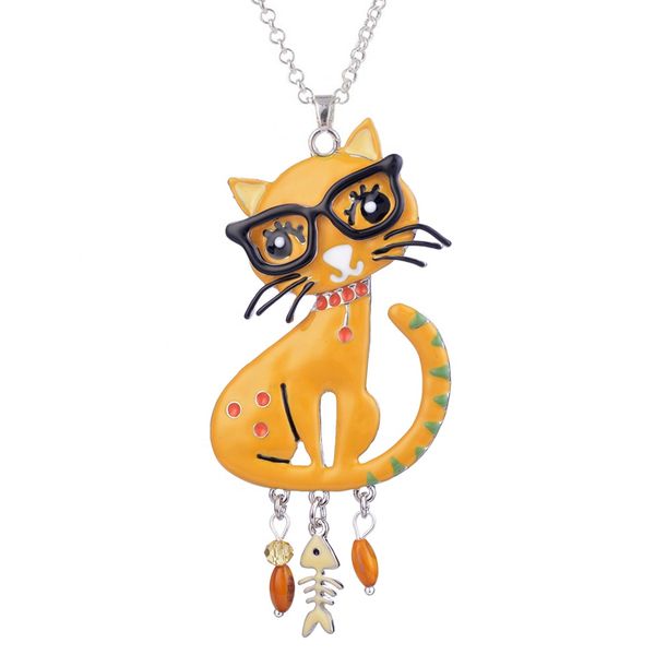 

women necklace korean cat pendants & necklaces for women fashion pink cartoon animal statement girlfriend gift silver long chain necklace