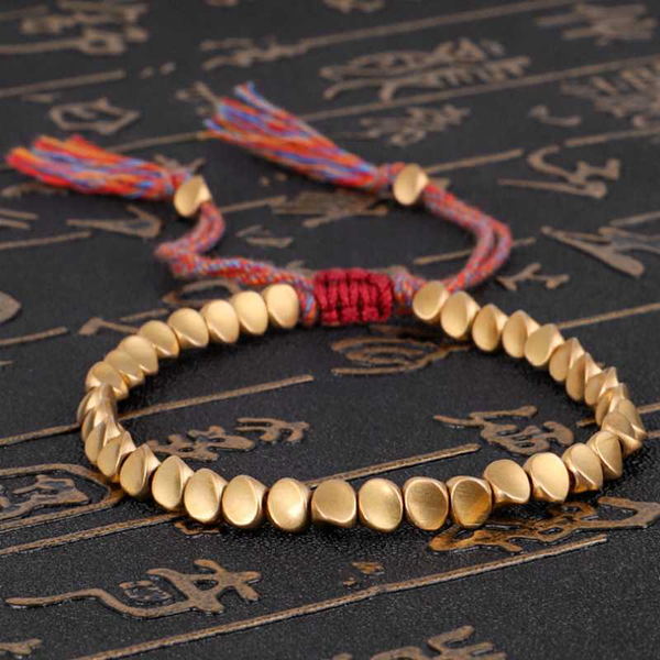 

handmade tibetan copper beads bracelet lucky rope bracelet rope string handmade braided cotton copper beads for men and women, Golden;silver