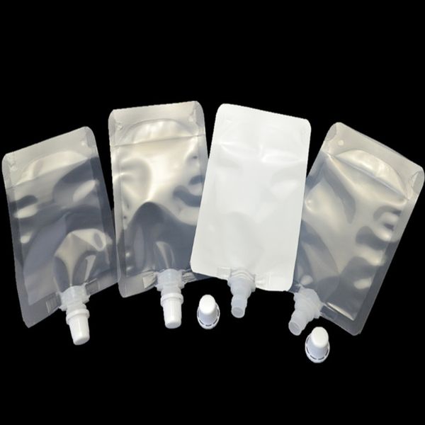 

100pcs/lot 100ml stand up drinking package bags transparent pout bag white silver pouch bags for beverage milk juice