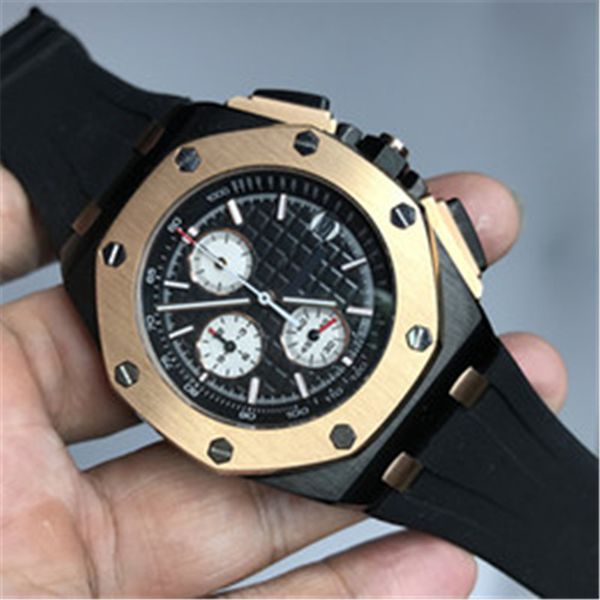 

2020 luxury mens watches chronography quartz movement royal oak series watch 15400 rubber strap sport watches, Slivery;brown