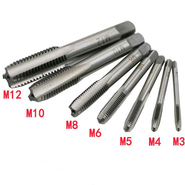 

7 pcs/set m3-m12 spiral steel bearing machine point hand screw straight thread tapered tap hand drill metric plug set