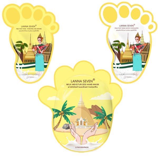 Thailandia LANNA SEVEN Milk Aloe Hand Feet Mask Guanti idratanti Film per mani Esfoliante Maschere per piedi Cura della pelle