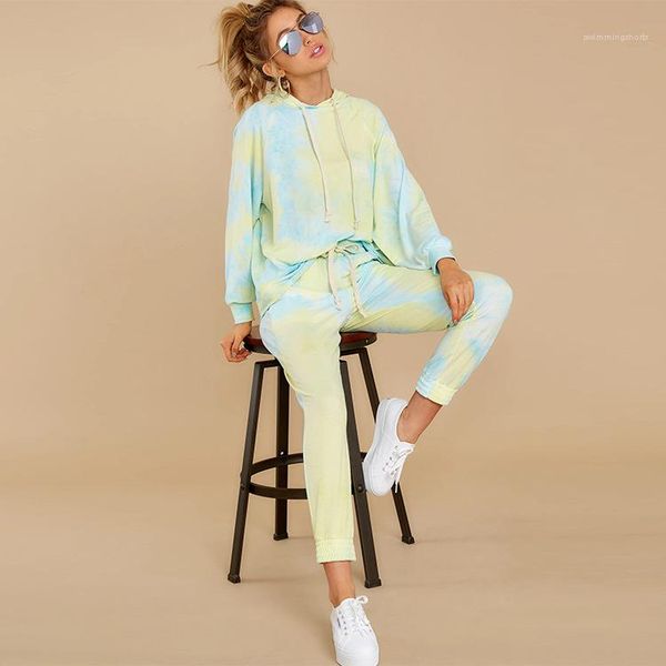 

designer 2pcs home clothing loose hooded spring autumn comfortable casual two piece sets tie dye womens, White