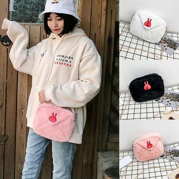 

korean style new woman decoration plush shoulder bag autumn winter zip stree wear school shouder bags#g30