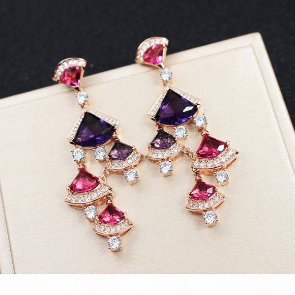 

fashion brand jewelry earrings for women 2018 gold plated zirconia fan earring luxury wedding ear studs ing, Silver