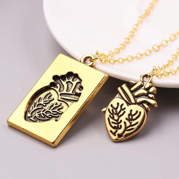 

2 pcs/set anatomical heart necklace puzzle heart couple collares pendant jewelry women men valentine day gift necklaces, Silver