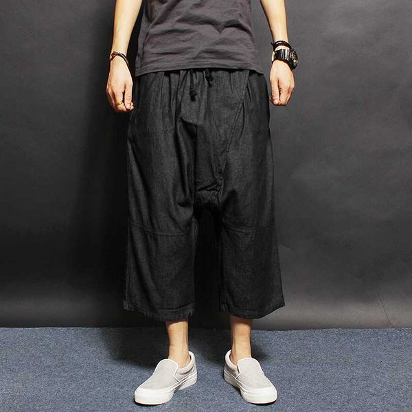 

men's fashion slim casual harem pants personality loose fashion street jeans denim capris brief singer costumes, Blue