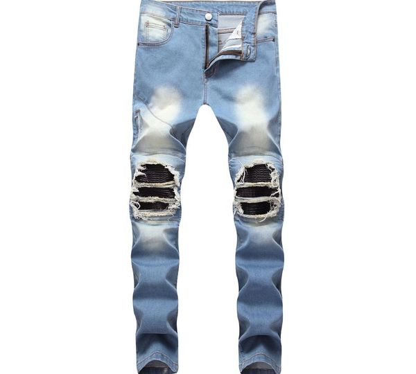 

spliced men jeans business denim trousers men skinny jeans masculino, Blue