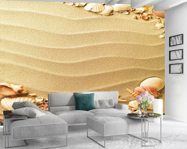 3D Modern Wallpaper foto papel de parede mural romântico sarious shell praias românticas cenário decorativo seda 3d mural papel de parede