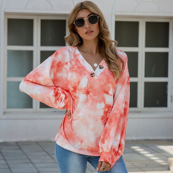 

amazon горячей весны 2020 осенью и зимой новых европейских и американских женщин галстук краситель печати рыхлый v-образным вырезом с длинны, Black