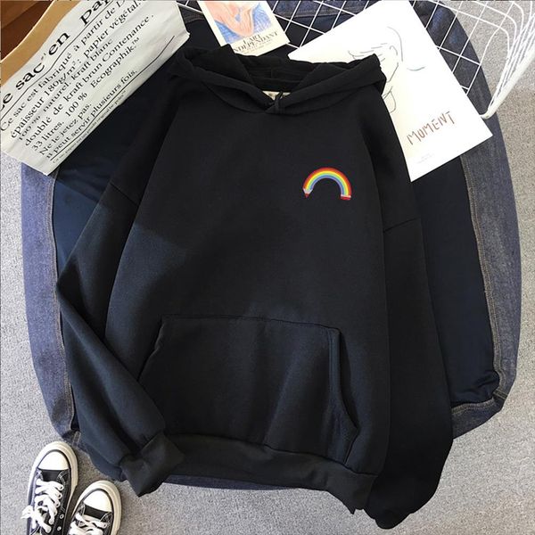 

womens sweatshirt korean edition loose rainbow pattern harajuku lazy wind weird thin jacket hoodie jacket punk clothes, Black