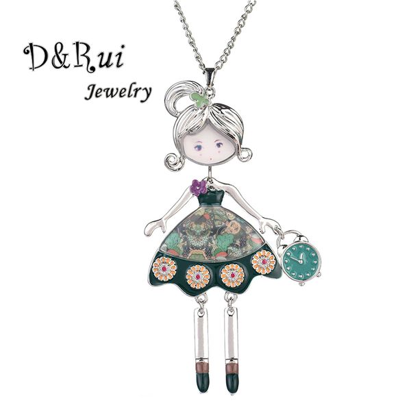 

2020 new statement alloy jewelry cute doll with clock pendant necklaces fashion metal party wedding choker necklace pendants, Silver