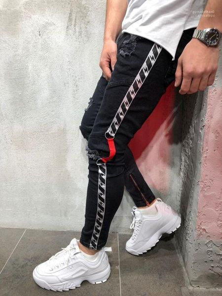 

джинсы разорванного проблемной весна-лето брюки карандаша hombres жан pantalones 20ss mens black байкер, Blue