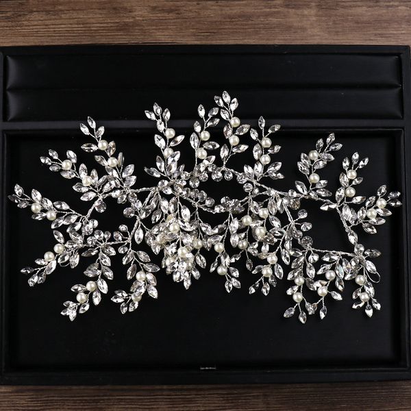 

floralbride ручного сплав clear кристалл стразы жемчужина цветок лист свадебных оголовья свадебных аксессуары для волос женщин ювелирных изд, Golden;silver