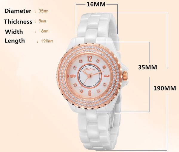 

melissa brand designer full ceramic bracelet watch healthy anti-allergy women dress wristwatch crystals reloj montre femme f8011, Slivery;brown