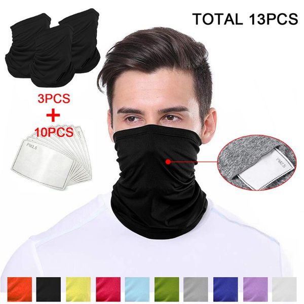 

3pcs face cover scarf bandana neck gaiter with 10pcs pm2.5 melt-blown filters sun protection cycling balaclava, Blue;gray
