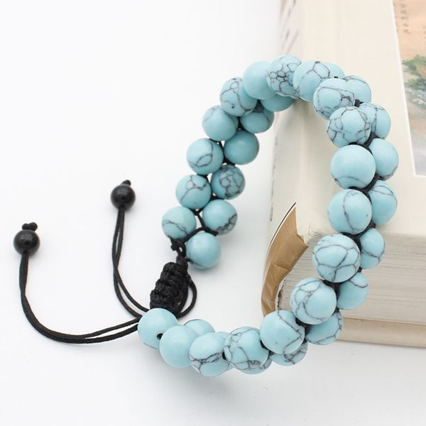 

double layers beaded bracelet new 8mm volcanic stone synthetic bracelets woven rope fashion jewelry, Golden;silver