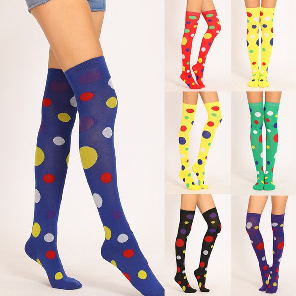 Clown-Strümpfe, gepunktet, gelb, grün, rot, Overknee-Socken, Acryl-Baumwolle, 53 cm, Halloween-Weihnachtsstrumpf, Geschenk für Mädchen