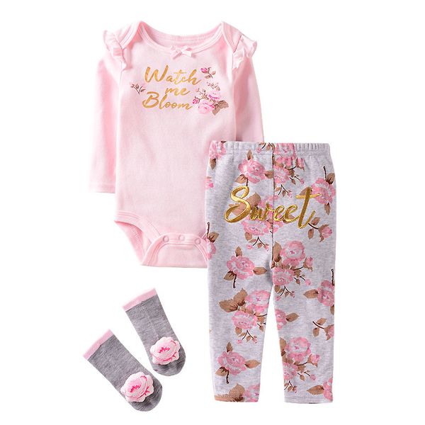 

с длинным рукавом одежда для новорожденных набор цветок хлопка printed девочка одежда для новорожденных костюм мальчика 3 шт детское боди ко, White