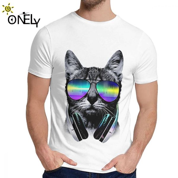 

dj music cat music lover cat v tee классический круглый шею аниме для мужчин урожай органический хлопок плюс размер с коротким рукавом