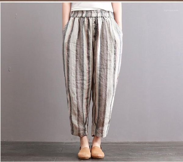 

designer womens harem pants mid waist striped print elastic waist loose pants spring summer fashion women pants, Black;white
