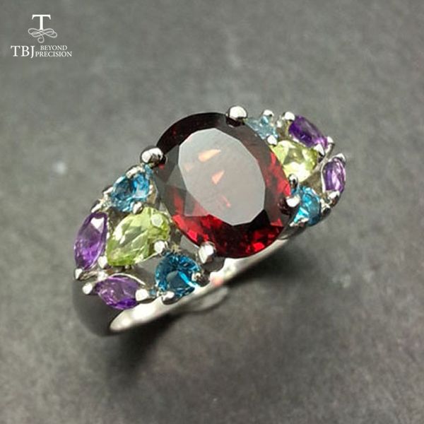 

tbj,natural colorful gemstone high end rings with garnet peridot z amethyst in 925 sterling silver women wedding party gift, Golden;silver