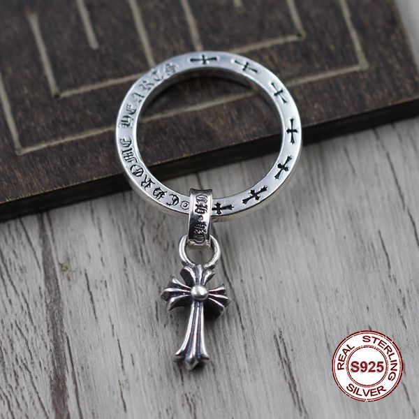 

s925 pure silver men's ring individuality the punk style do old restoring ancient ways the cross hanging ring gift to your lover