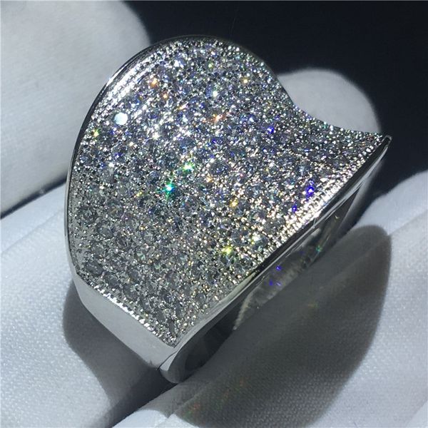 

vecalon vintage hiphop ring 925 sterling silver pave setting diamond cz engagement bands rings for women men finger jewelry, Slivery;golden