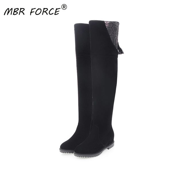 

mbr force 2020 new high-quality frosted suede fashion zipper wedge flat bottom warm all-match simple black female high boots