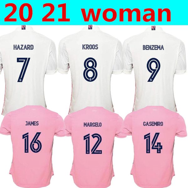 

2021 new real madrid home away woman home #7 hazard soccer jersey 2019 madrid asensio isco kroos marcelo girl football shirt uniform, Black;yellow