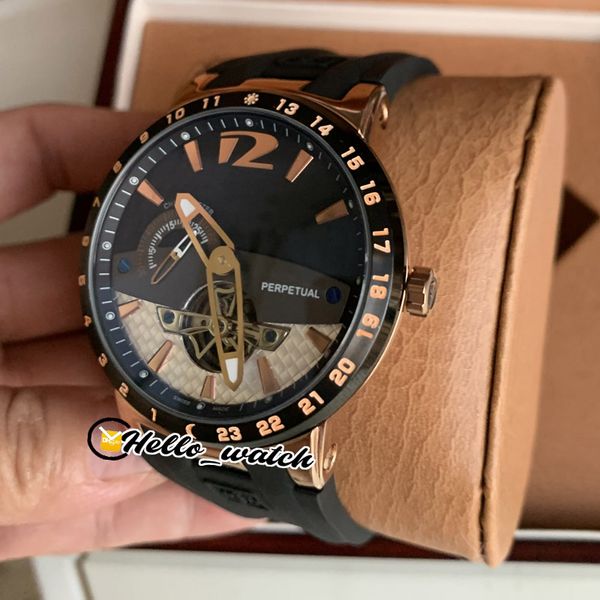 

special offer new executive el toro perpetual 320-00 black dial tourbillon automatic mens watch rose gold case rubber watches hello_watch, Slivery;brown