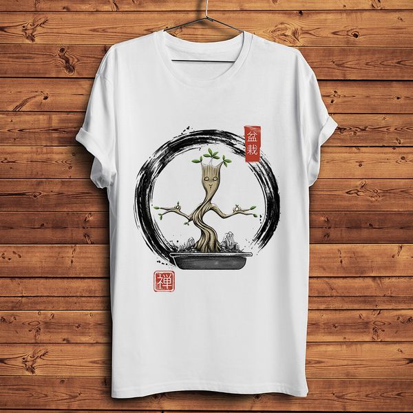 

chinese traditional zen bonsai meditating t-shirt homme summer new short t shirt men white casual tshirt streetwear