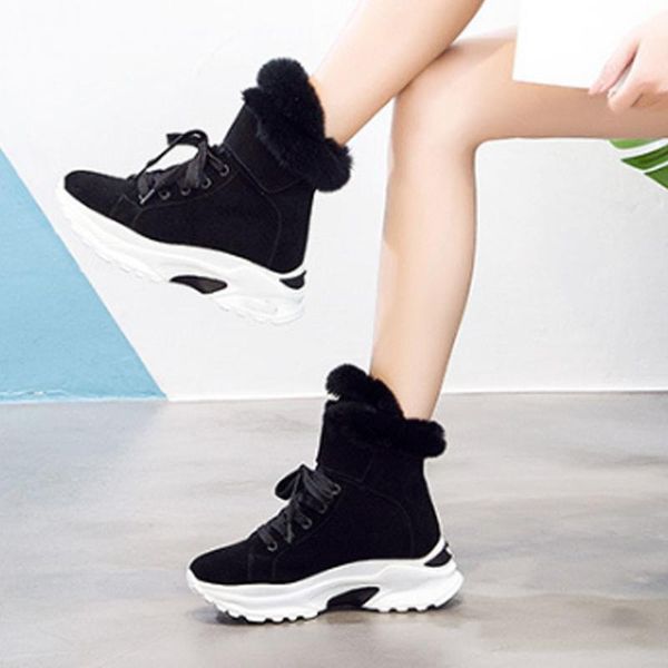 

sarairis brand designer comfy boots women solid fashion casual boots ladies round toe platform lace up winter shoes, Black