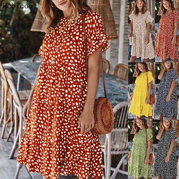 

women print floral summer ladies boho beach sundress holiday flare sleeve dress fashion ruffles vintag dresses vestidos, Black;gray
