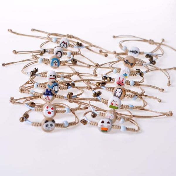 

creative vintage cute cartoon pattern children's ceramic jewelry ethnic style student accessories hand-woven adjustable bracelet, Red;blue