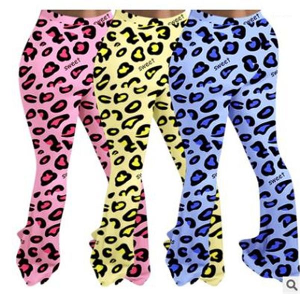 

plus size flare pants fashion sweet letter leopard printed skinny trousers casual sports style female clothing dropshipping womens designer, Black;white
