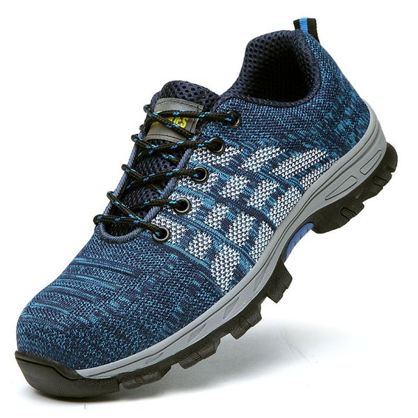 

men fashion breathable work shoes construction site worker shoe steel toe cap safety boots security zapatos hombre protection, Black