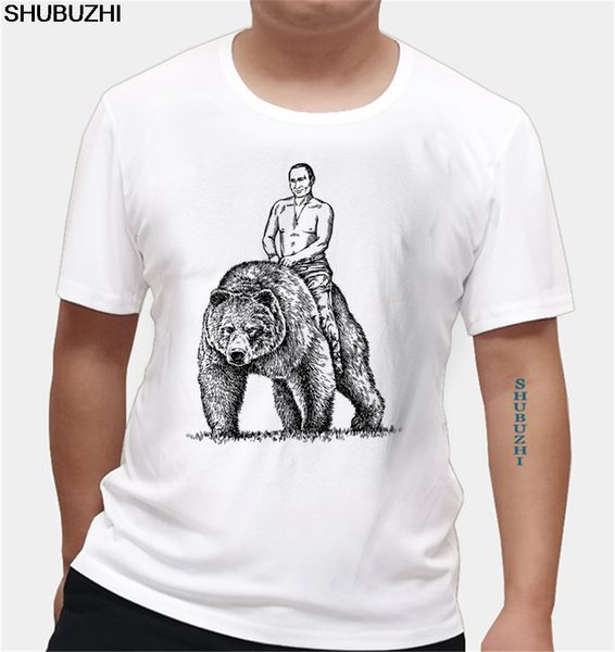

fashion funny russia president hand painted brave putin ride bear men's t shirt short sleeve male t-shirt tees euro size