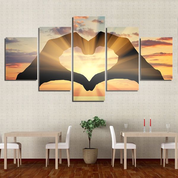 

modular 5 panels ocean love hearts wall canvas painting posters and prints wall art pictures for living room bedroom home decor
