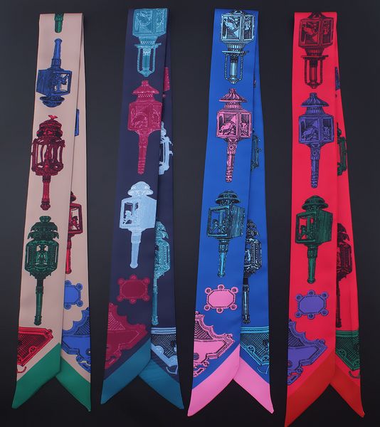

women small silk scarf ribbons neckerchief fashion colorful pattern printing waistband multifunctional magic neck bag handle scarves & wraps, Blue;gray