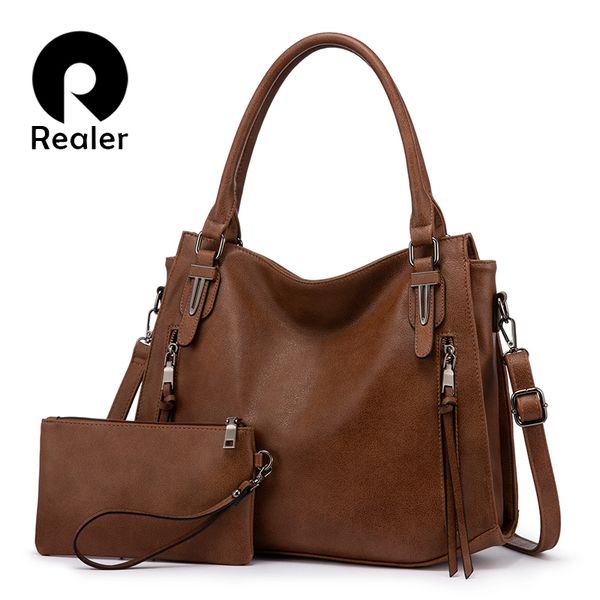 

realer bag set women handbag shoulder bag female purse for ladies luxury designer pu leather totes large capacity
