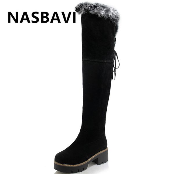 

nasbavi new fashion europe and america winter warm ladies suede zipper over the knee solid color high heel female boot, Black