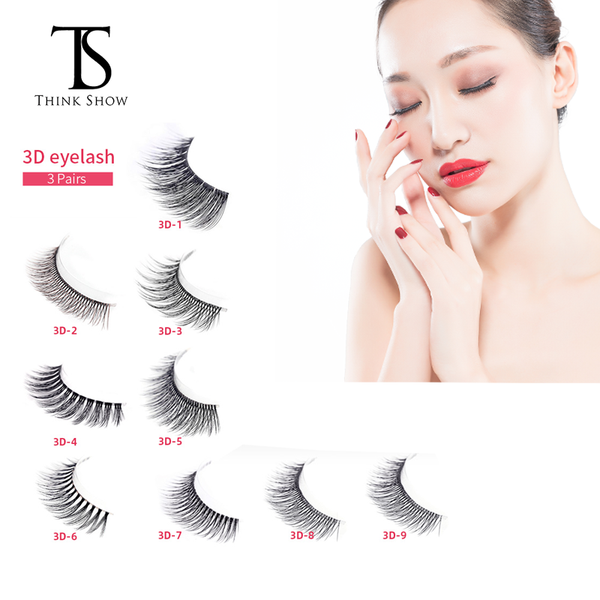 

false eyelashes thinkshow 3d 3 pairs fake lashes 8-12mm luxurious natural long profession makeup handmade