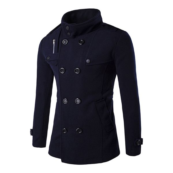 

2020 new fashion mens full sleeve smart casual workwear windbreaker coat warm thick woolen peacoat long overcoat clothes, Black