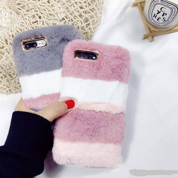 

warm rabbit fluffy colorful phone case villi fur plush hard pc case back cover skin for iphone 11pro 6 7 8 iphone x
