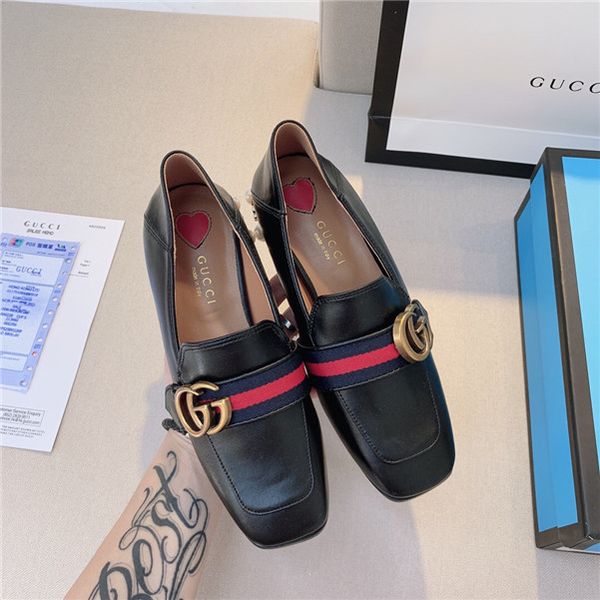 

20 classic mid-heel boat shoes designer leather professional high-heeled shoes women gÃ»ccÃ¬ shoes with round head and metal buttons, Gray